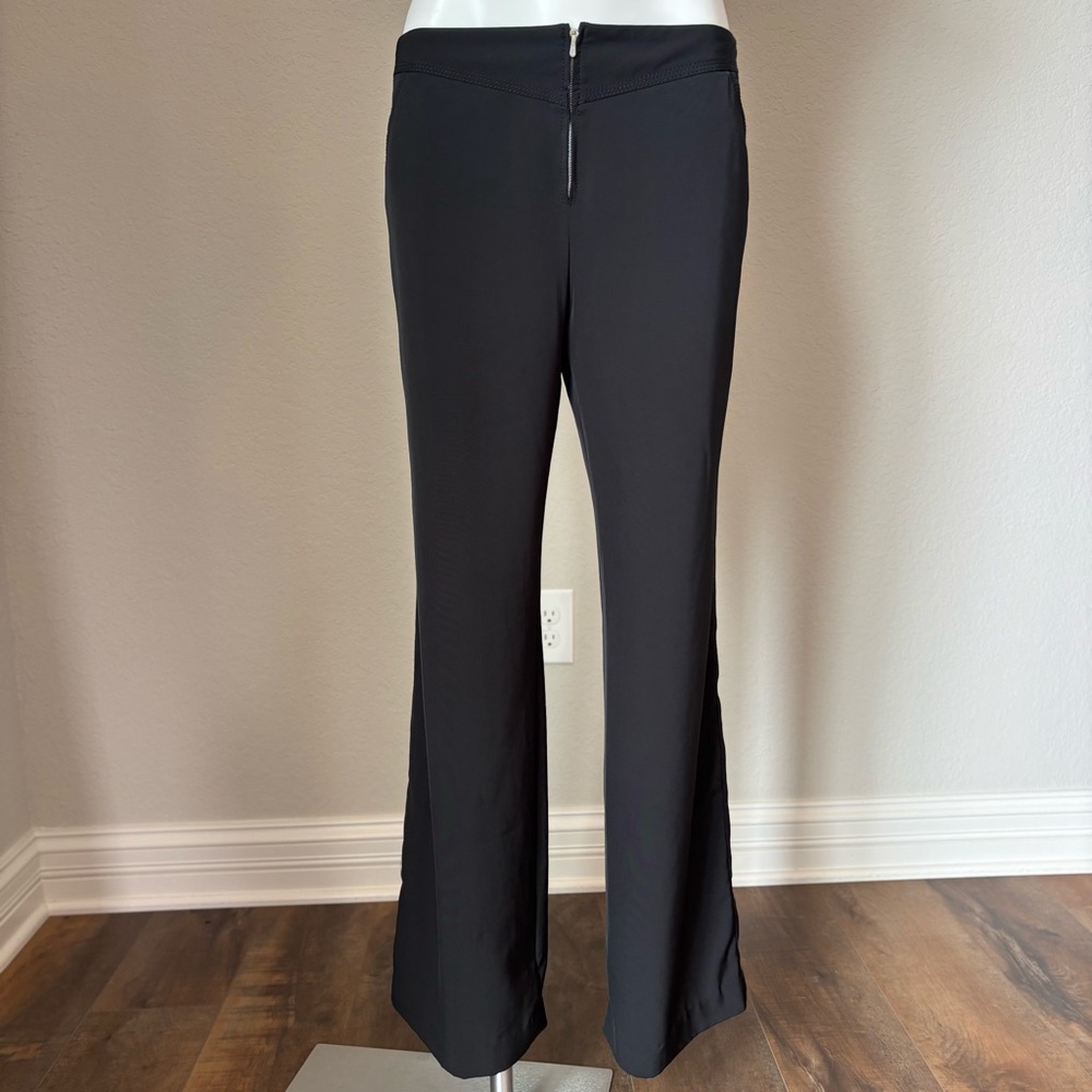 Philippe Adec Flare Black Dress Trousers Pants Exposed Front Zip Women’s Size 8